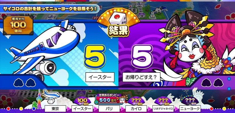 桃太郎電鉄ワールド~地球もメダルもまわってる~の世界旅行ボンビーの勝ち抜き都市巡りゲーム